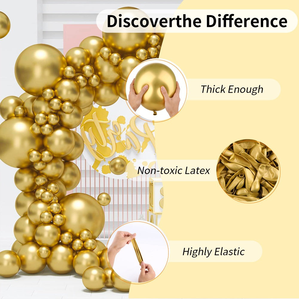 Balloon Garland Arch Kit 130PCS Metallic Gold ¨C 18¡± 12¡± 10¡± 5¡± Latex Balloons with Ribbon & Glue Dots for Birthday Baby Shower Wedding Graduation Party Decorations DIY Balloon Arch Set