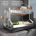 Stainless Steel 2-Tier Dish Rack with Auto Drainage | Rust-Resistant Kitchen Drying Rack for Dishes, Bowls, Cups & Utensils