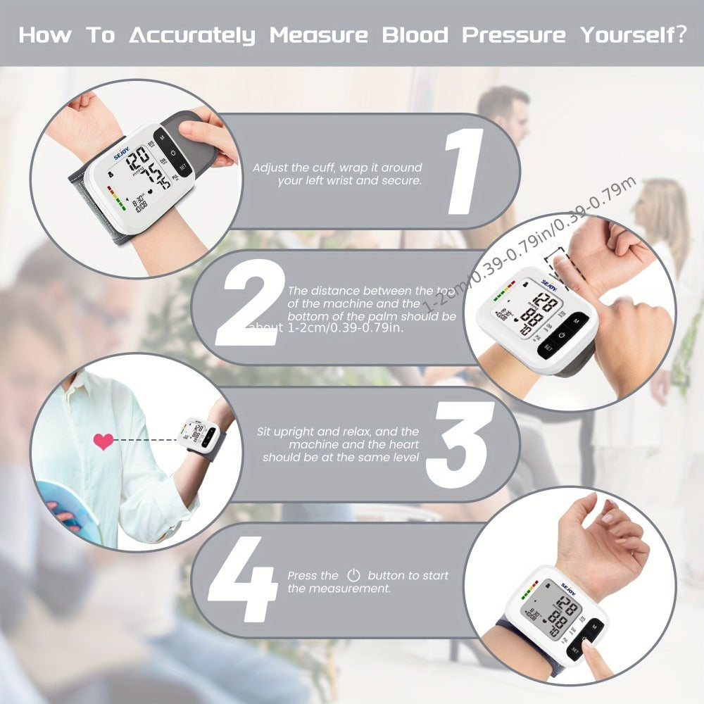 Wrist Blood Pressure Monitor - Sejoy Automatic Digital BP Machine with Large LCD Display, Wrist Strap & Batteries Included, Portable & Accurate for Home Use & Travel (Blue / White / Black / Purple)