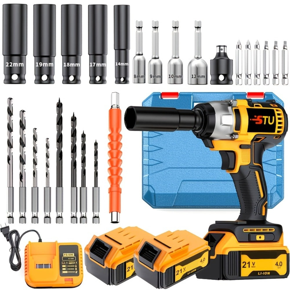 Impact Drill Set 21V Cordless with Drill Bit Accessories, Toolbox & Charger ¨C Heavy Duty Wireless Impact Wrench Drill, 2AH / 4AH Battery Options, for Car Repair, Construction & Heavy-Duty DIY Projects
