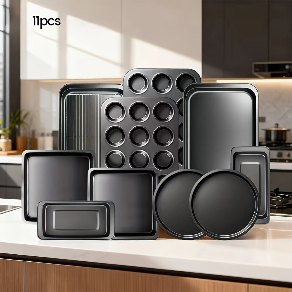 Baking Pan Set Nonstick Carbon Steel Cookie Sheets Roasting Pans Round Cake Muffin Pizza Bread Pans Kitchen Bakeware Set 4 11 23 46 Piece