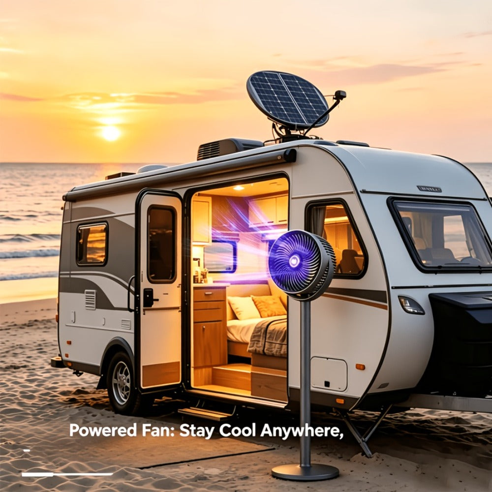 RV Fan 5-in-1 USB Rechargeable 4000mAh Battery 5-Speed Type-C Charging Port Portable Room Fan for Indoor Outdoor Camping Bedroom Desktop Ventilation