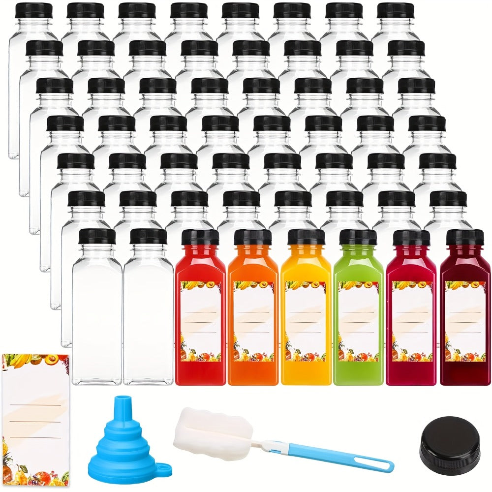 16oz Plastic Juice Bottles with Caps Reusable Clear Beverage Containers Bulk Set with Lids Funnel & Brush for Juice Smoothies Milk