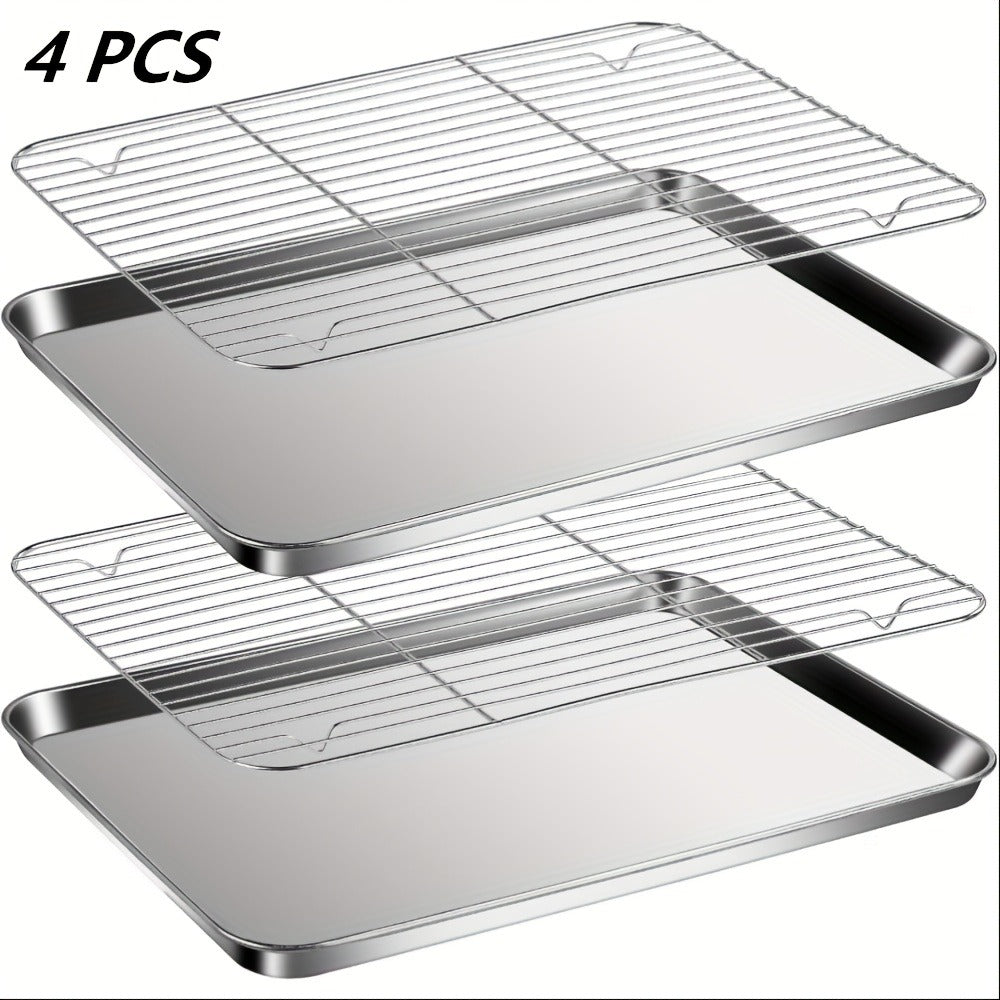 Baking Sheet and Rack Set Stainless Steel Half Sheet Pan with Cooling Rack Heavy Duty Rust Free Dishwasher Safe for Cookie Baking Roasting Grilling 2 3 4 Pan Options