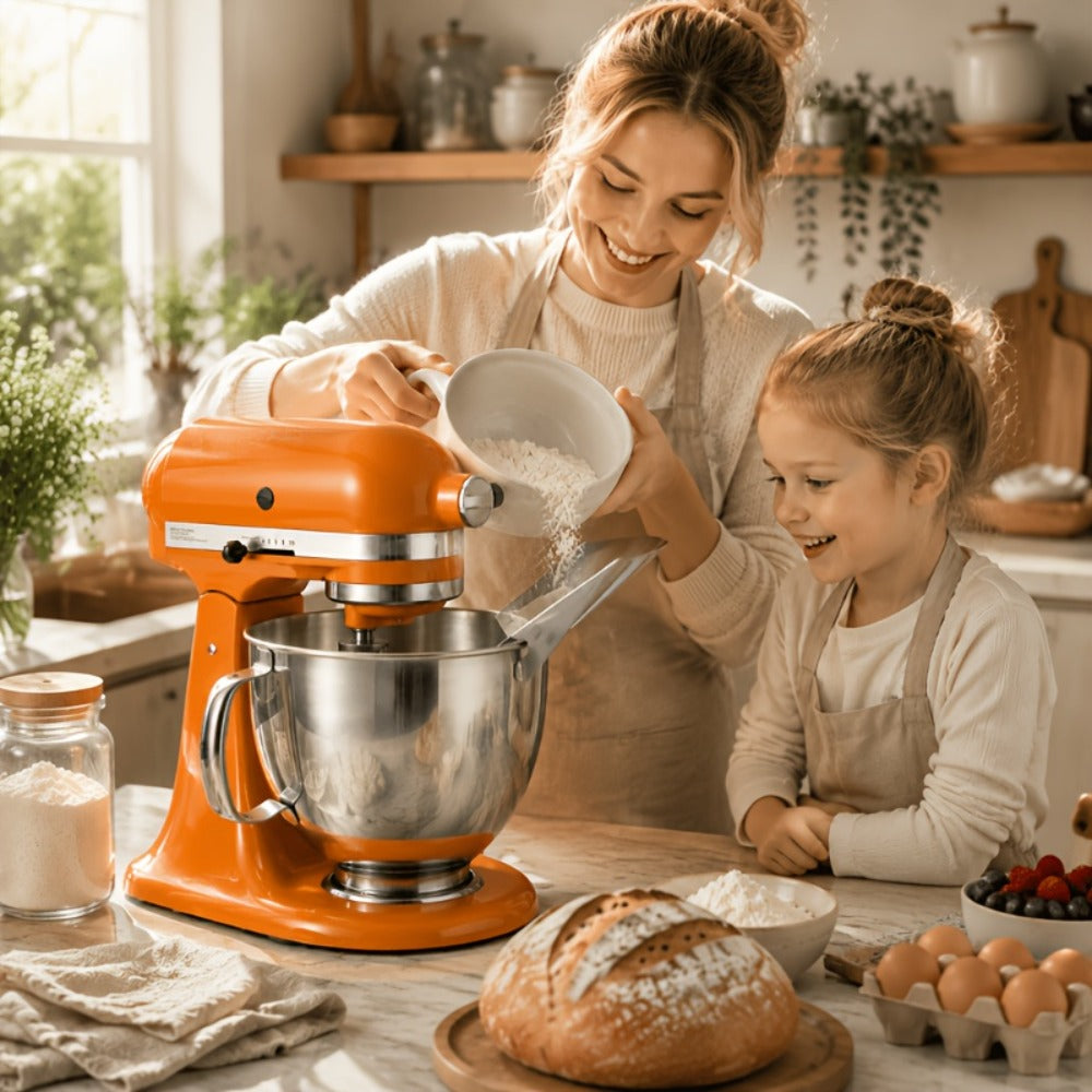 KitchenAid Pouring Chute Stainless Steel Stand Mixer Attachment - Universal Funnel Shield for Tilt-Head & Bowl-Lift 4.5-8 Qt, Anti-Splash Flour Dust Guard, Dishwasher Safe, Gift Box Included