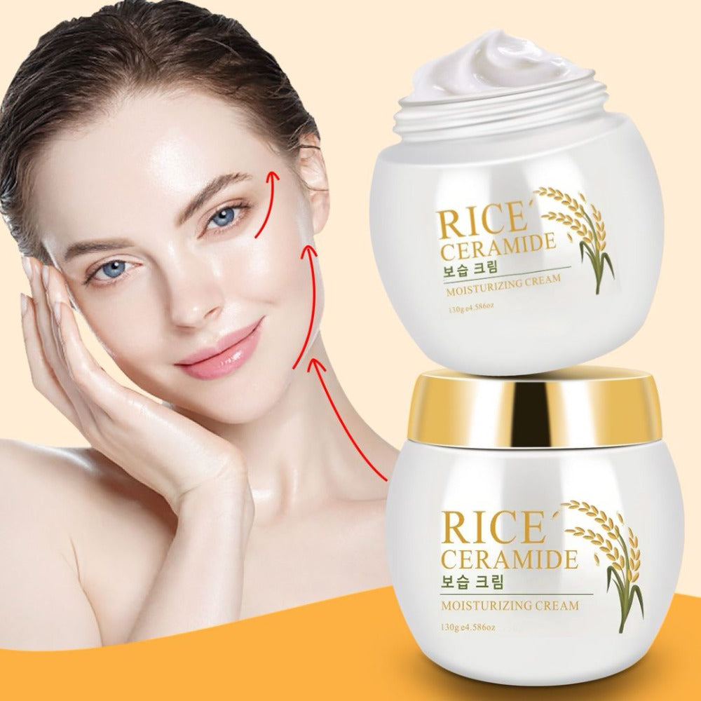 Rice Ceramide Moisturizing Face Cream 4.586oz - Deep Hydration with Rice Extract, Hyaluronic Acid & Ceramide | 24-Hour Nourishment | Day & Night | Dry & Sensitive Skin