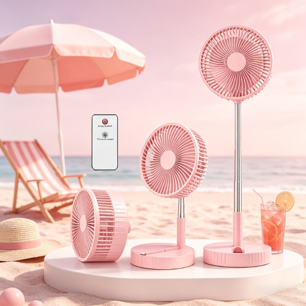 Portable Fan Foldable USB Rechargeable 3600mAh | 4-Speed Remote Control Tower Fan with 7-Color Ambient LED Light Low Noise | Expandable Cordless Fan for Office Bedroom Travel Camping Dorm | Pink White