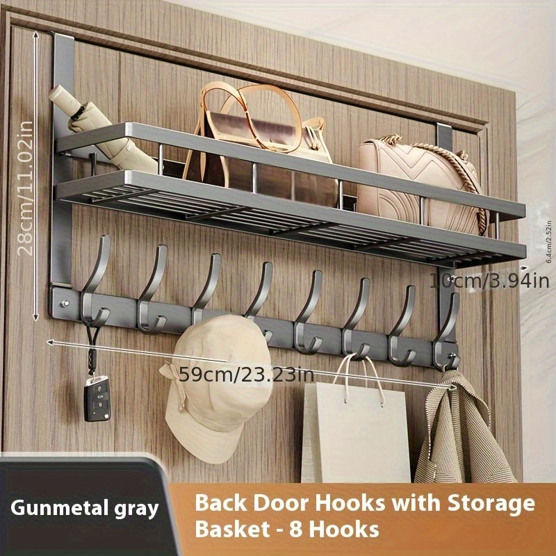 Over-the-Door Storage Rack with Hooks ¨C Metal Multifunctional Organizer for Bedroom Bathroom Kitchen, 4/5/6/8 Hook Options in Gray & Black