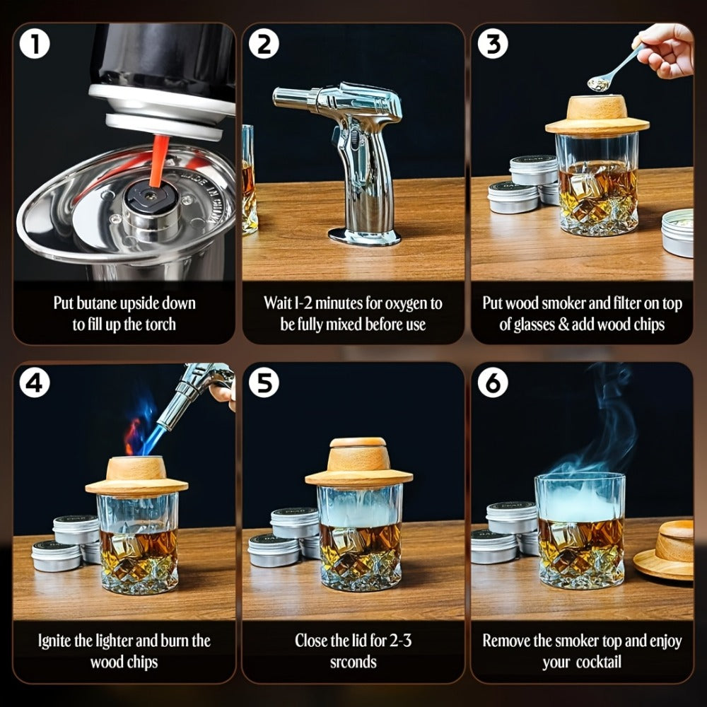 Whiskey Smoker Kit with Torch 26pcs - 12 Wood Chip Flavors, 3 Filters, Cocktail & Old Fashioned Smoker Kit - Bourbon Whiskey Gifts for Men, Dad, Husband, Birthday Gift Set (No Butane)