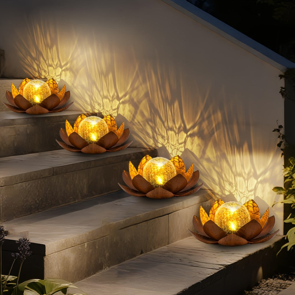 Solar Lotus Cracked Glass Ball Garden Lamp 2pcs ¨C Waterproof Metal Cracked Ball Solar Light for Outdoor & Indoor Decoration | Garden, Balcony, Dining Table & Living Room Decor | Father¡¯s Day Gift