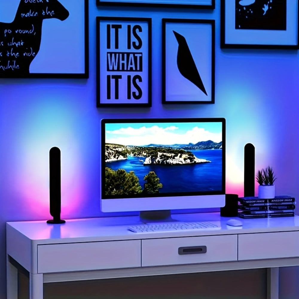 RGB LED Geometric Table Lamp with Remote Control - USB Powered Color-Changing Mood Light, Polished Metal End, for Bedroom TV Backlighting Gaming Party Decoration, Modern Design, Double Head