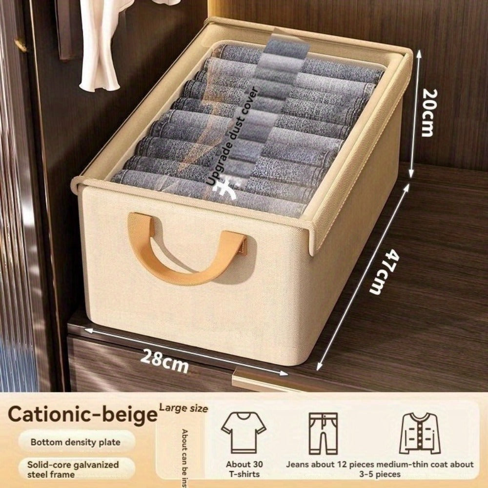 Foldable Storage Box for Clothes & Pants ¨C Collapsible Wardrobe Organizer Basket for Dormitory, Closet & Under-Bed Storage | Space-Saving Folding Bin in Gray, Denim Blue & Beige