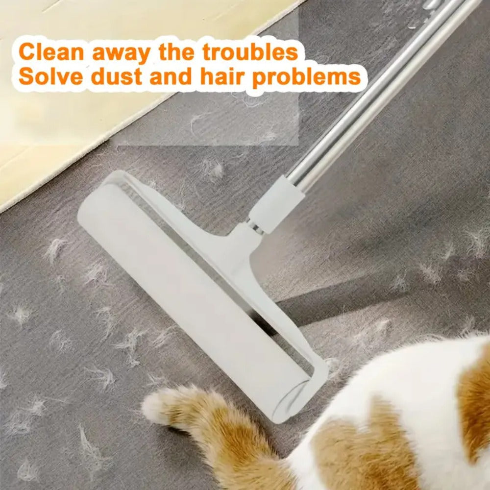 Pet Hair Removal Set 4 Piece Extendable Mop Brush with 3 Sticky Roller Refill Rolls for Floor Sofa Carpet Furniture Lint Roller Mop Combo for Dog Cat Hair Cleaning Home Use
