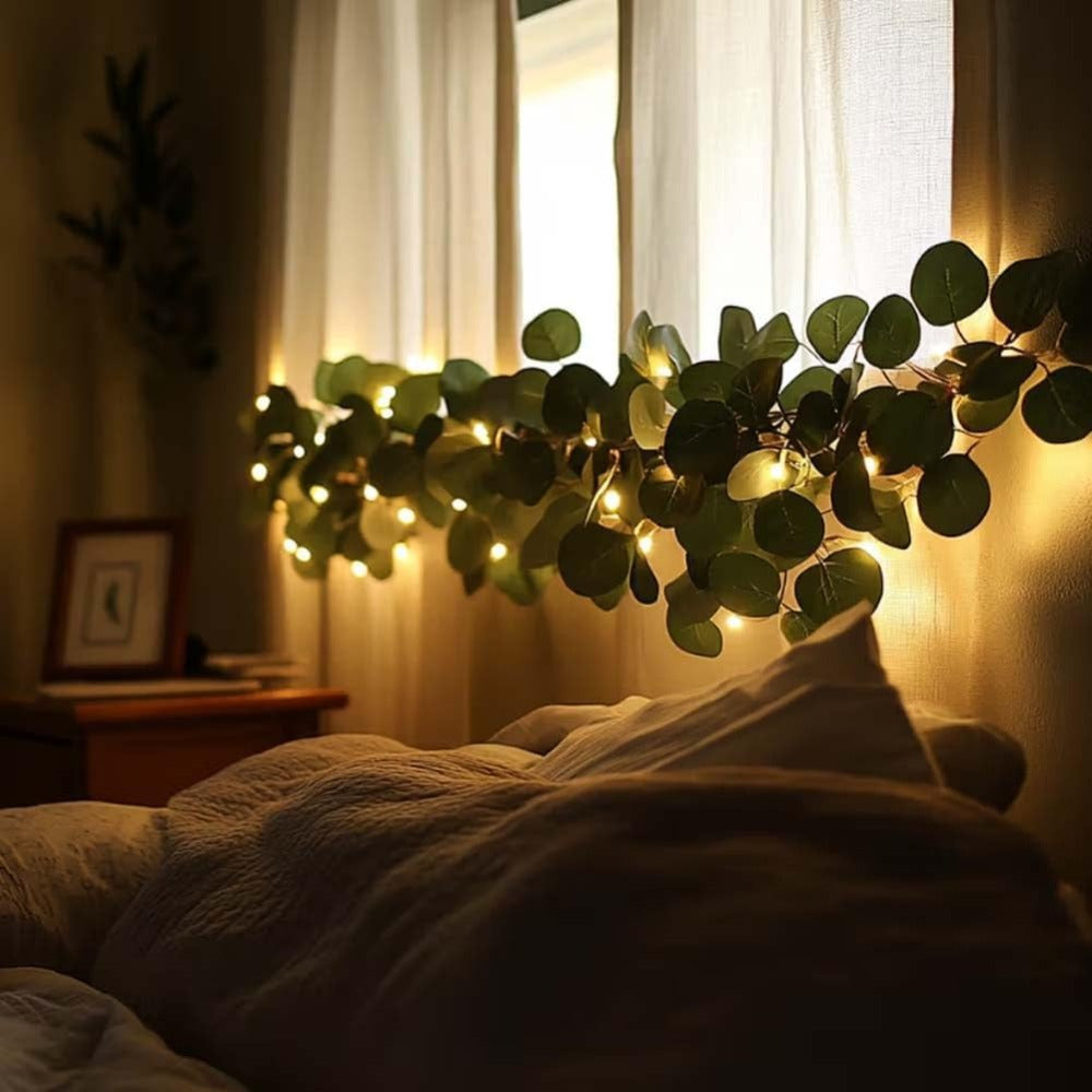 Eucalyptus Leaf Wreath String Lights 4pcs Battery Powered Warm LED Fairy Lights for Holiday Table Centerpiece Indoor Home Decoration