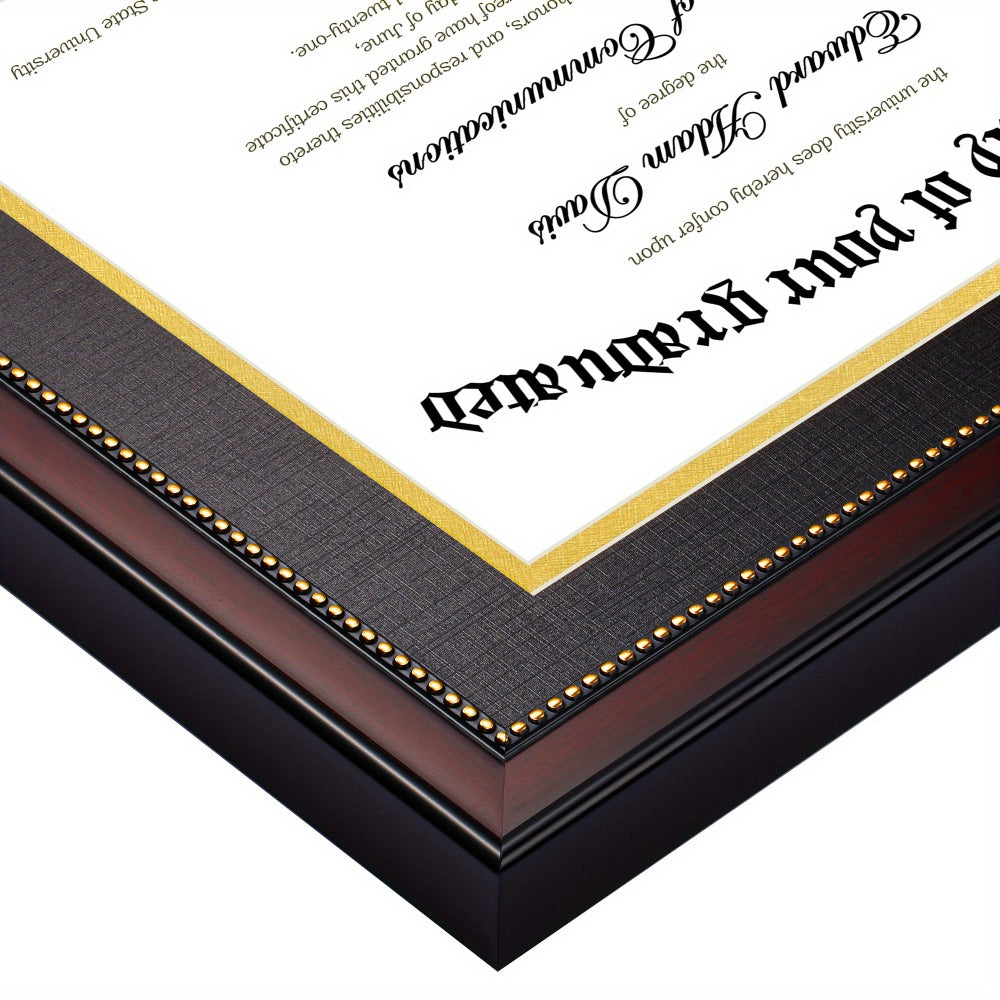 Diploma Frame 11x22 with Tassel Holder for 8.5x11 Certificate and 5x7 Photo, Mahogany Frame with Gold Beads, Black Mat over Gold, HD Glass, Graduation Gift