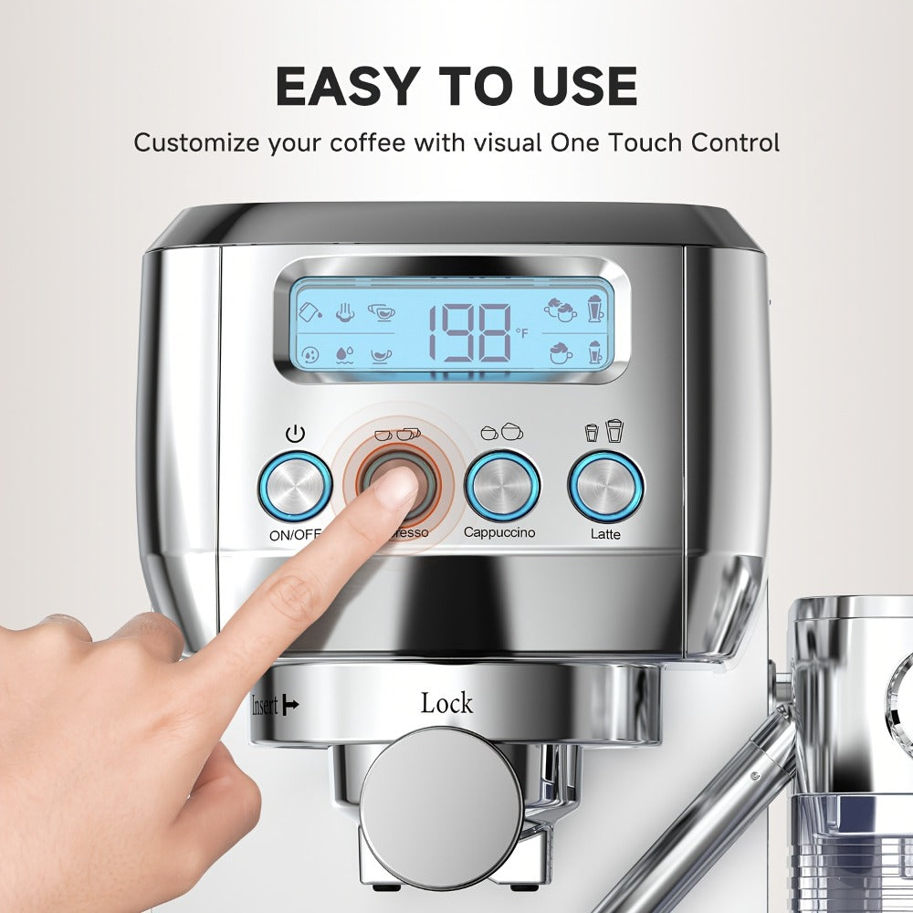 Espresso Machine 20 Bar with Automatic Milk Frother ¨C Dual Boiler Coffee Maker, Touch Control, Cappuccino & Latte Machine with Dual Wall Filters, Includes Milk Frother, Easy to Use for Home & Gifts