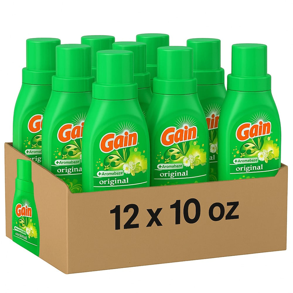 Gain Aroma Boost Liquid Laundry Detergent Original Scent 12 Pack - 10 fl oz HE Compatible 6 Loads per Bottle, Long-Lasting Freshness Up to 6 Weeks, Works in All Washing Machines Including Cold Water