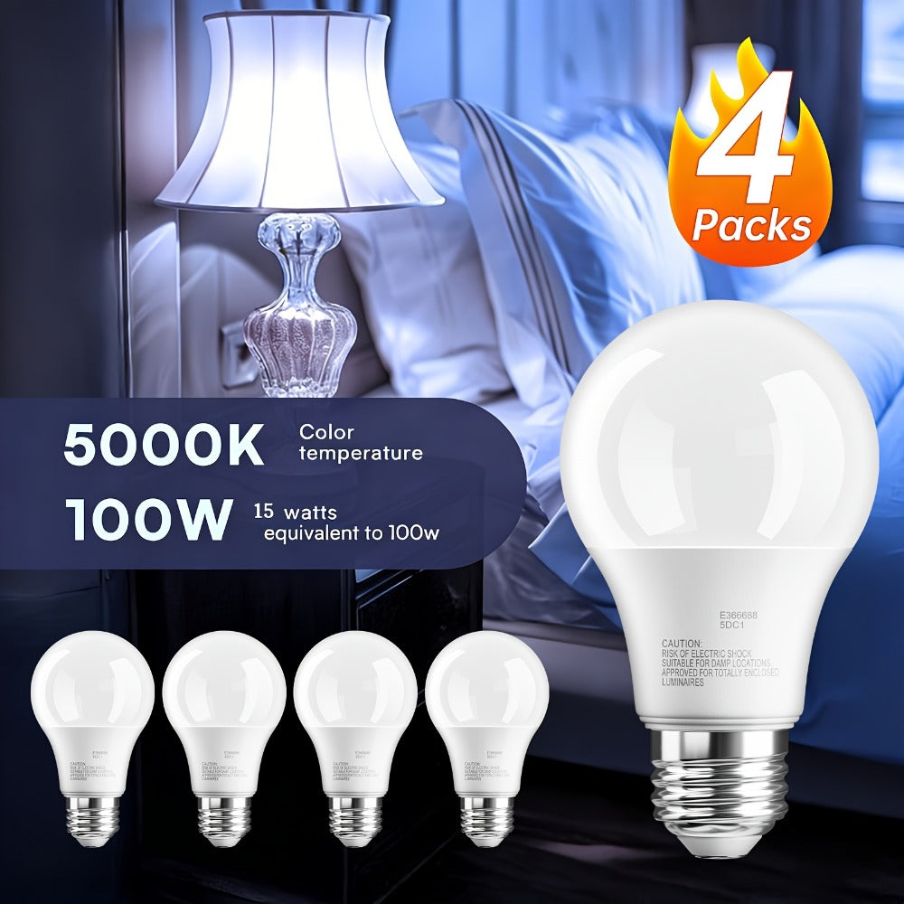 A19 LED Light Bulbs 100W Equivalent, 5000K Daylight White, E26 Base, Non-Dimmable, No Flicker, 1500LM Super Bright ¨C 4/12/24 Pack Bulk LED Bulbs for Home Office Bedroom Living Room