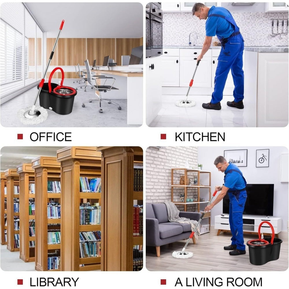 Spin Mop and Bucket with Wringer Set, 360¡ã Spinning Mop System, 4 Microfiber Replacement Heads, Stainless Steel Adjustable Handle, Heavy-Duty Floor Cleaning Kit for Hardwood Tile Laminate Kitchen Bathroom