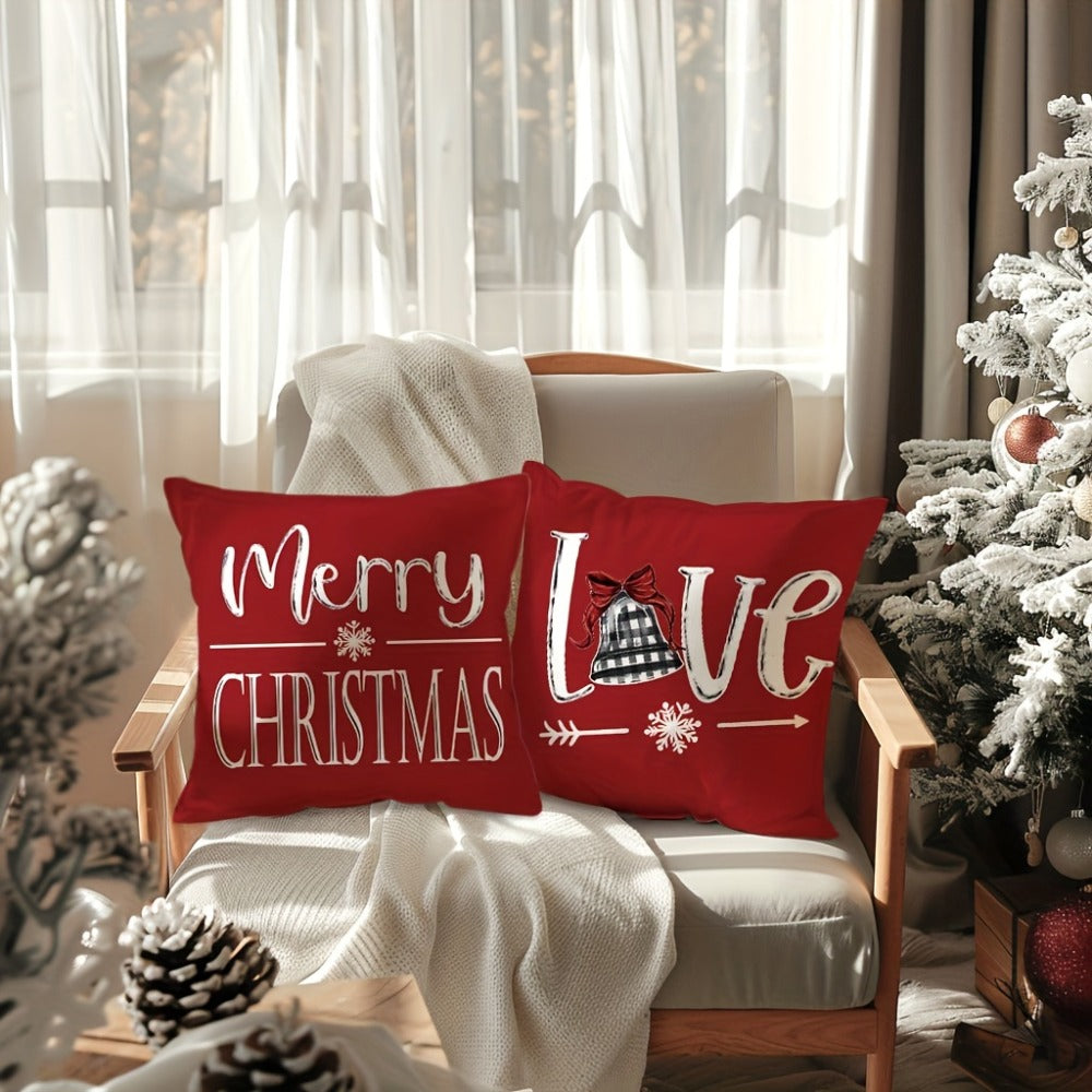 Christmas Throw Pillow Covers 4pcs Set 18x18 | Reindeer Snowman Buffalo Plaid Cushion Covers, Winter Holiday Farmhouse Home Decor, Sofa Couch Porch Patio, No Insert