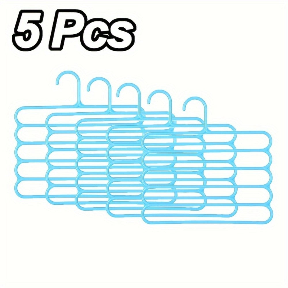 5-Layer Pants Rack Multi-Tier Anti-Slip Space Saving Hanger | 5 Pack Vertical Closet Organizer for Pants Scarves Clothing | Durable Plastic Wardrobe Hanger for Home Bedroom Boutique