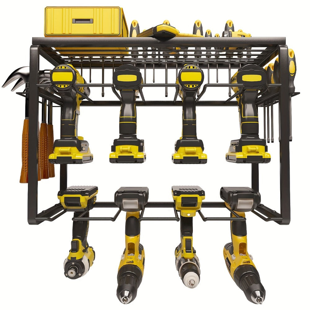 Wall Mounted Power Tool Organizer Rack ¨C Heavy Duty Metal Drill Holder with 2/3/4 Layer Floating Shelf | Garage Tool Storage for Cordless Drills, Screwdrivers & Power Tools | No Electricity Needed