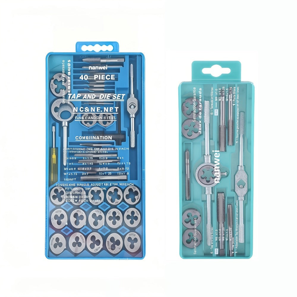 Metric Tap and Die Set 12pcs or 40pcs, M3-M12 Hand Thread Tapping Tool Kit with Plug Taps, Straight & Cone Reamers, Manual Threading Tool for DIY, Household Repair & Metalworking