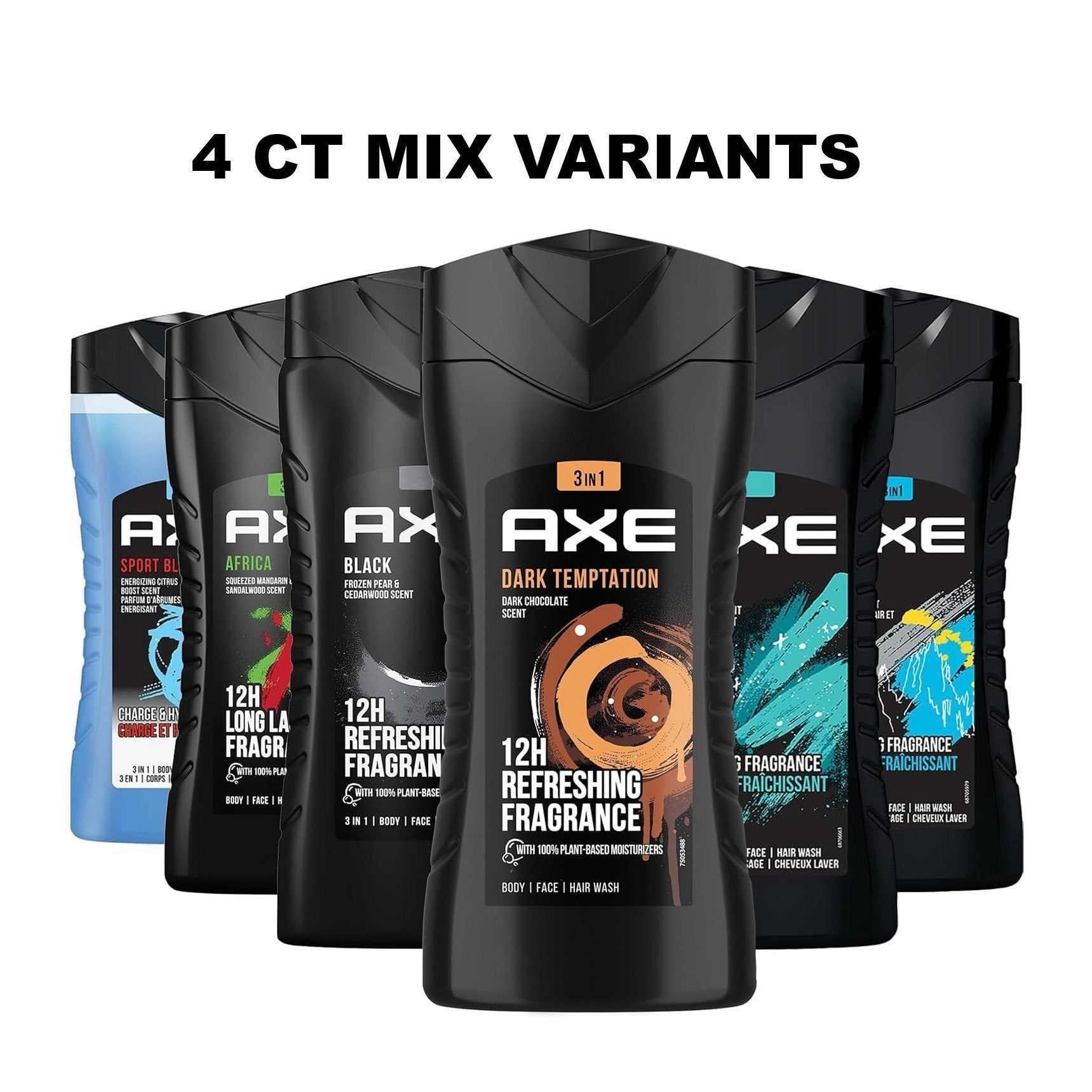 AXE Body Wash for Men 4-Pack Mix Variants Set | Long Lasting Freshness Sage Scent 250ml Each Shower Gel Bundle