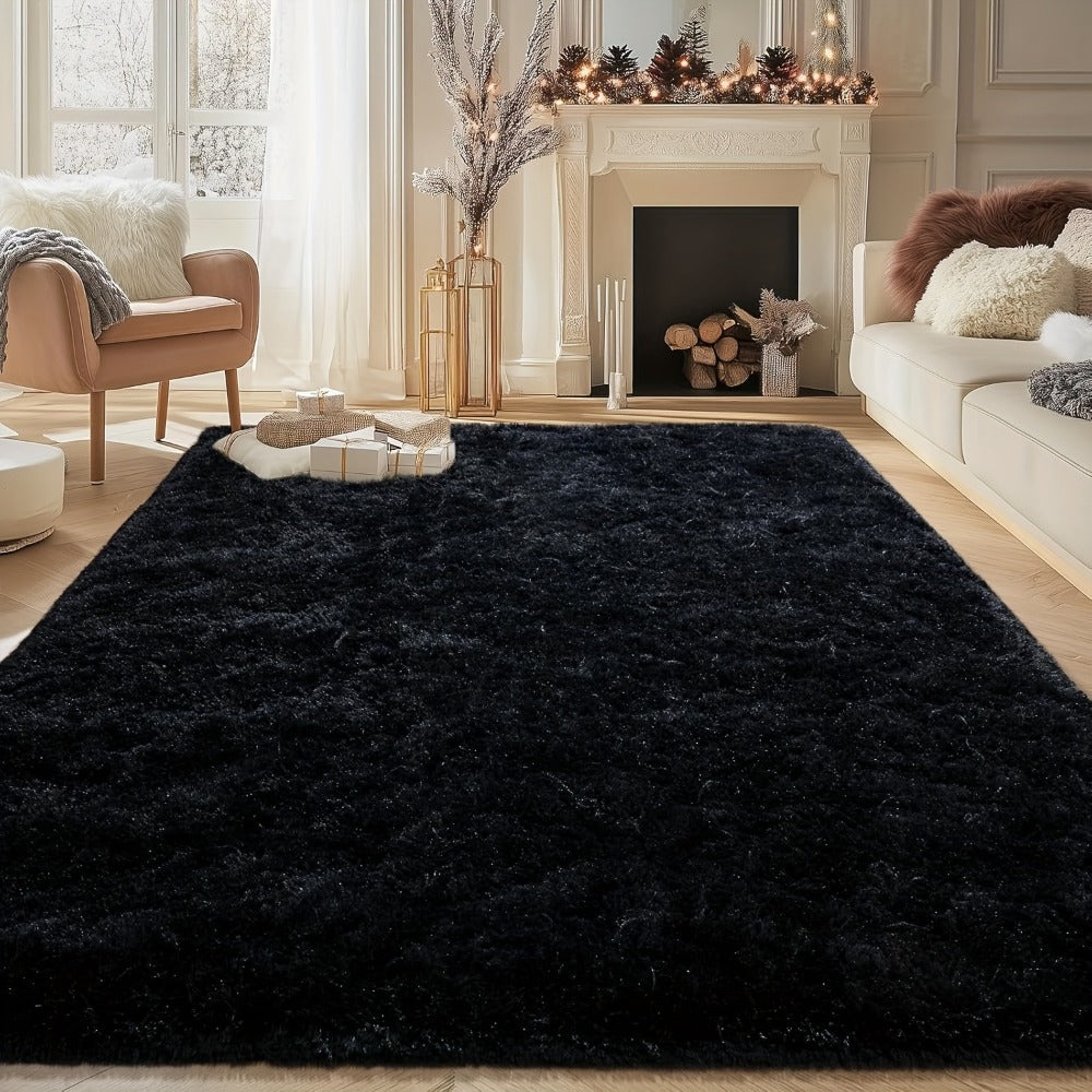 Shaggy Fluffy Area Rug for Bedroom Living Room - Soft Thick Tufted Fuzzy Carpet, Black, Multiple Sizes