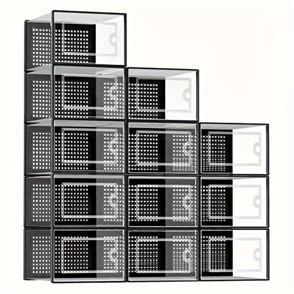 Transparent Stackable Shoe Boxes with Lid ¨C Foldable Clear Sneaker Storage Organizer (6/24pcs)