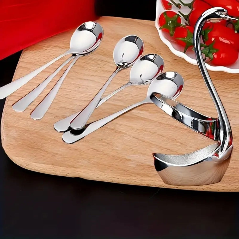 Swan Shaped Cutlery Rack Stainless Steel | Elegant Decorative Plate Holder Stand | Creative Metal Tableware Display for Party Wedding Dining Table Home Kitchen Decor