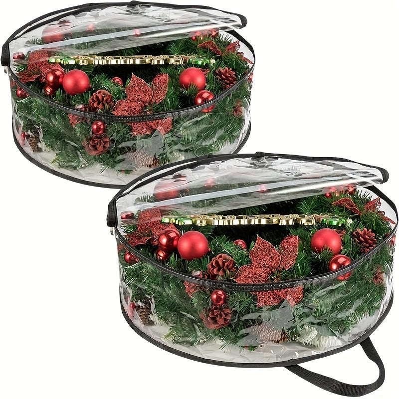 Wreath Storage Bags Heavy Duty PVC Garland Protectors with Handles ¨C 24 & 30 Inch Transparent Christmas Wreath Organizer, 2 or 4 Pack