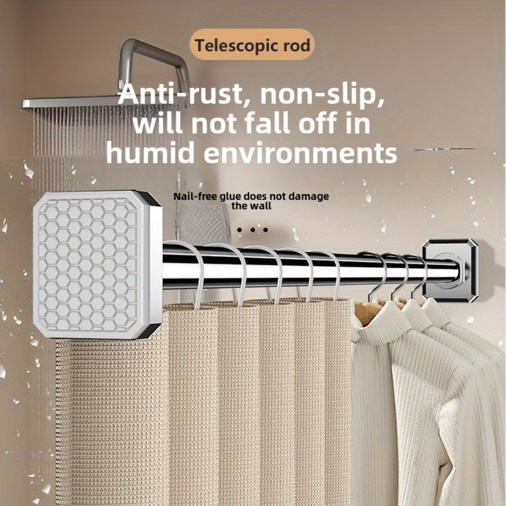 Tension Curtain Rod No Drill Telescopic Shower Bathroom Towel Rack Adjustable Hanging Rod Balcony Coat Hanger Drying Rod