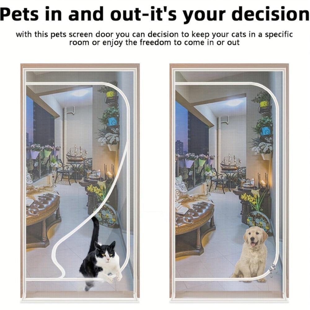 Cat Proof Door Curtain Pet Gate - Double Stitched Durable Scratch-Resistant Screen, Indoor Cat Barrier Door Cover for Doorways, Multiple Sizes, White & Black, Keep Cats In or Out of Rooms