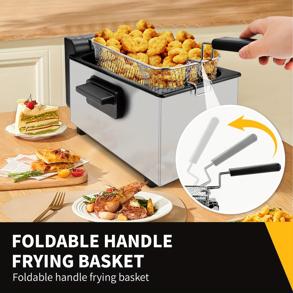 Deep Fryer Electric 1500W Non-Stick with Detachable Basket Adjustable Temperature Control Viewing Window Removable Lid Easy Clean Home Deep Frying Pan for French Fries Chicken 1.5L 2.5L 3L
