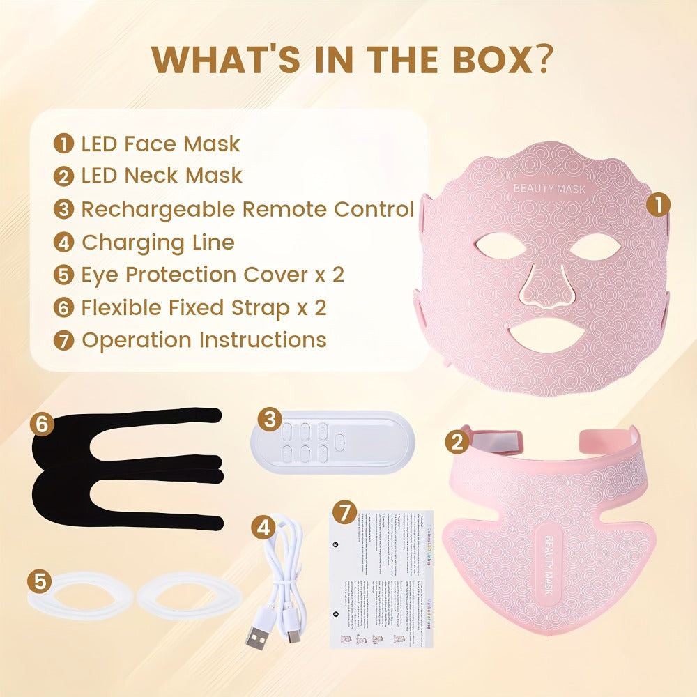 Red Light Therapy Face Mask ¨C 7-in-1 LED Device for Face, Neck & Chest, 95 Beads 650nm & 850nm Dual Wavelength, Flexible Soft Silicone, Remote Control, Anti-Aging Home Spa Beauty Gift for Women