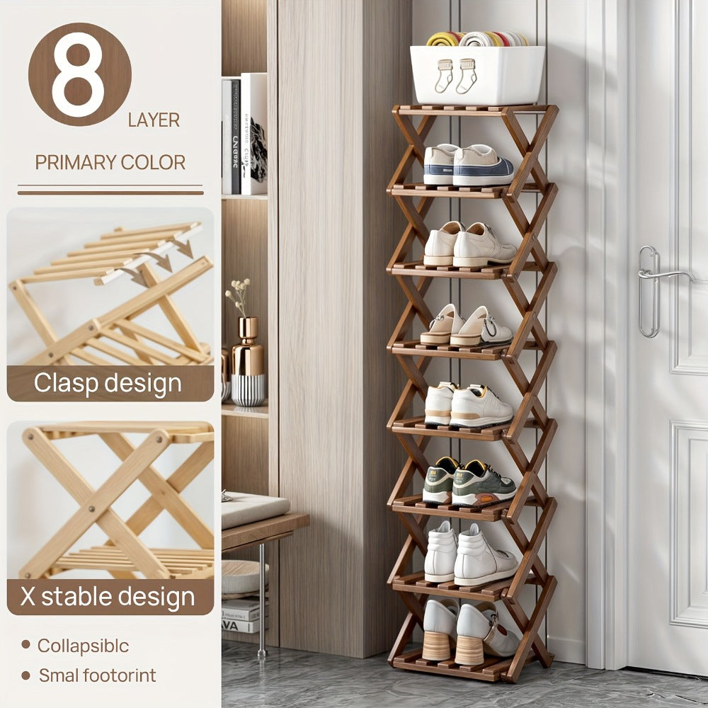 Bamboo Shoe Rack Foldable Multi-Tier ¨C Space-Saving Shoe Storage Shelf, Easy Assembly Standalone Organizer for Entryway, Hallway, Bedroom, Bathroom & Office ¨C 6 or 8 Tier Options
