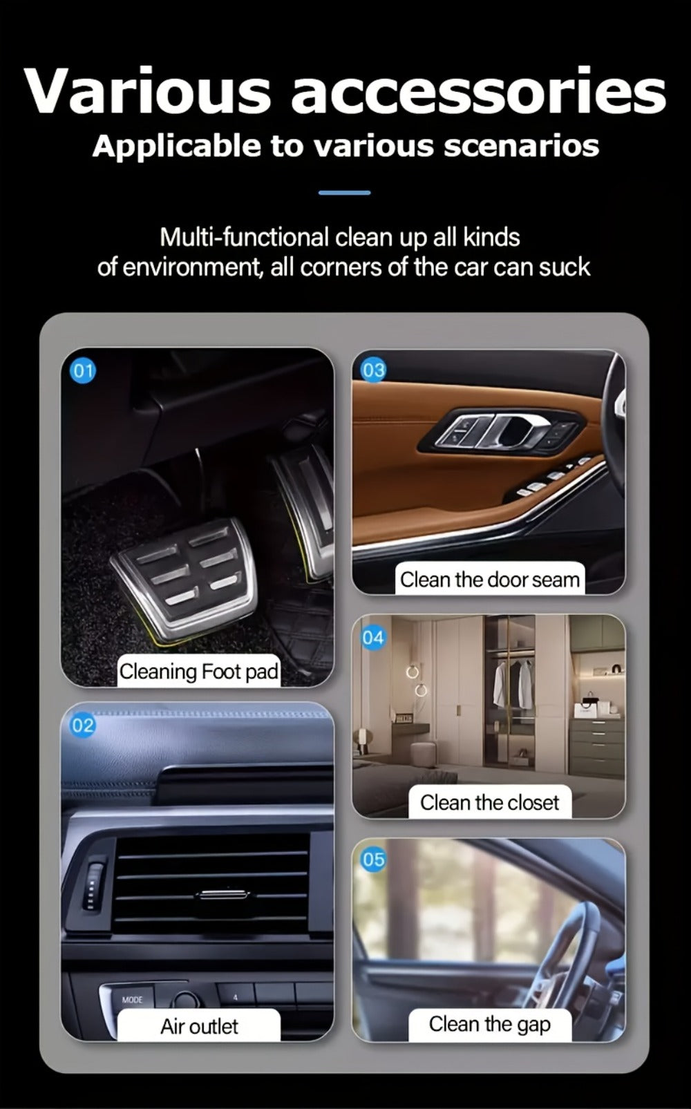 Cordless Handheld Vacuum Cleaner 18000PA Strong Suction - 2-in-1 Air Duster & Vacuum, 120W High Power, Multi-Nozzle Portable Car Vacuum for Car Interior, Home, Pet Hair, Office Desk Cleaning