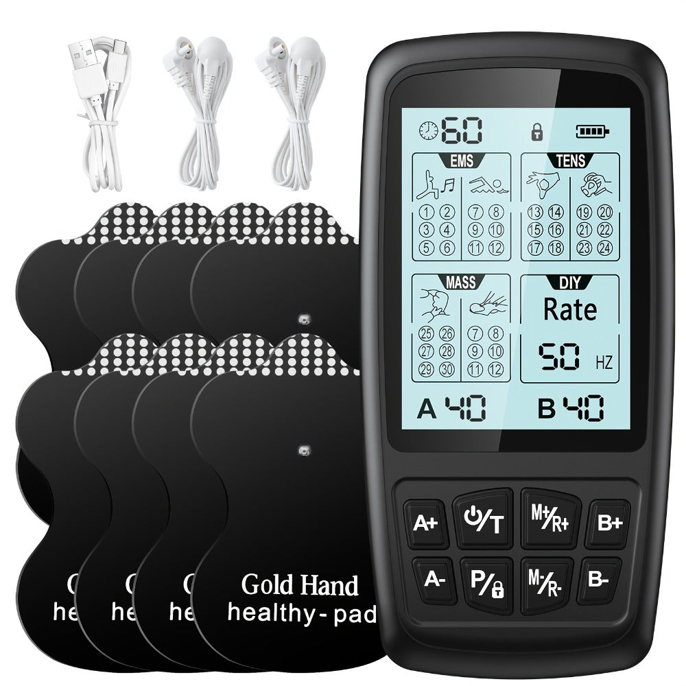 TENS EMS Machine Dual Channel Muscle Stimulator 4 Electrodes 10 Modes 8 Intensity Levels for Back Shoulder Knee Pain Relief Relaxation Exercise Gift