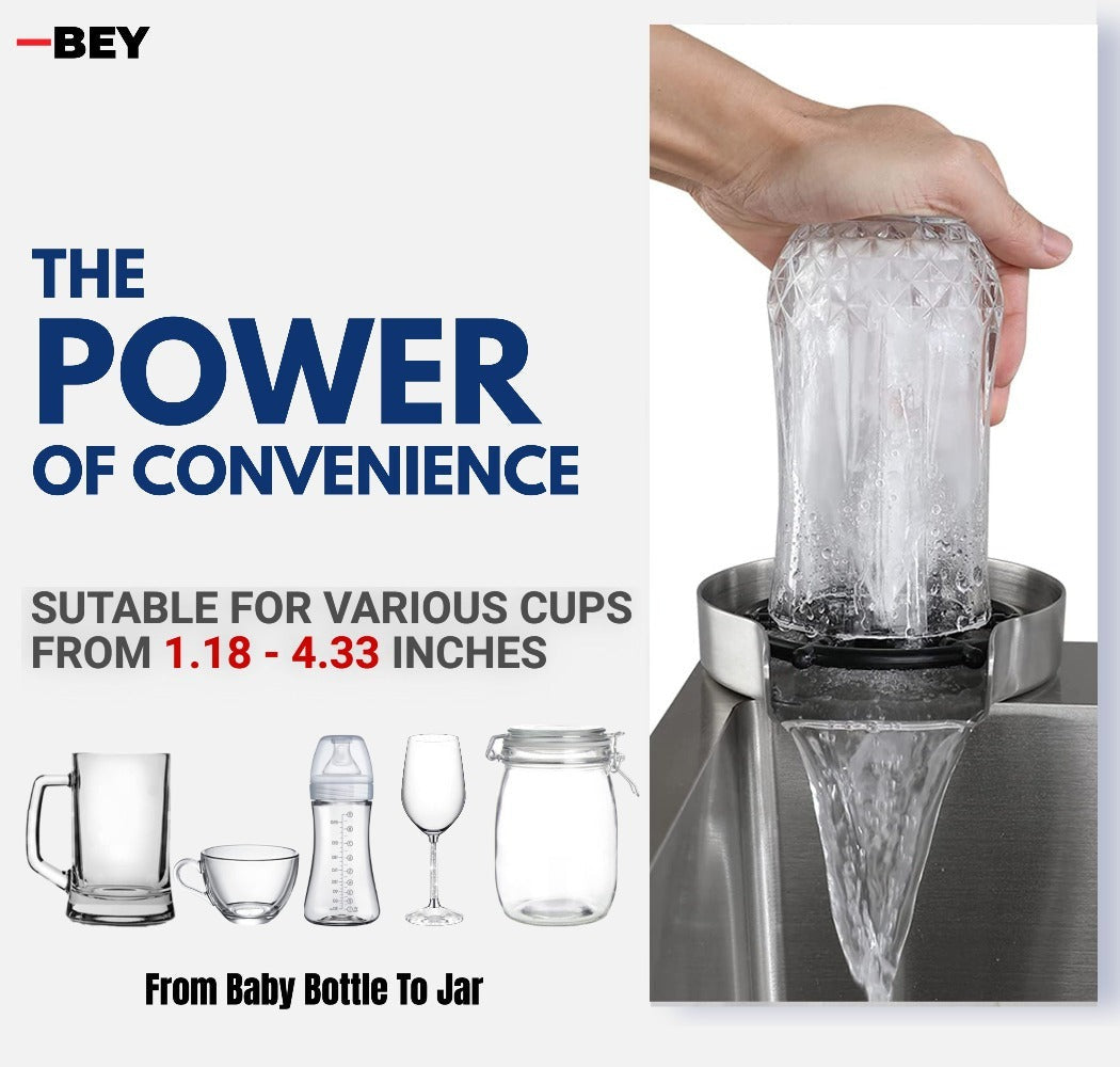 Glass Rinser for Sink ¨C Stainless Steel Automatic Cup Washer & Bottle Cleaner Sink Attachment | Powerful Water Jets for Kitchen, Bar & Coffee Shop | Silver, Black & Gold