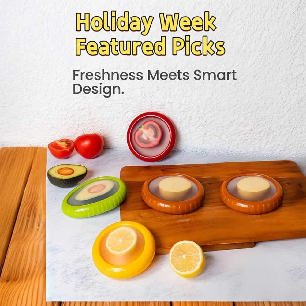 Silicone Food Storage Container Set ¨C Reusable Produce Saver for Avocado, Onion, Tomato, Lemon, Garlic & Potato ¨C Fridge-Safe Vegetable & Fruit Preservation Boxes, Reduce Food Waste