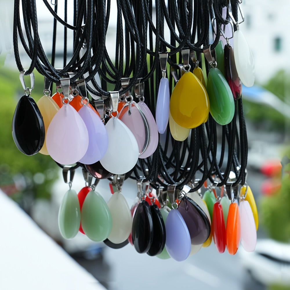 Crystal Pendant Necklace Set 40-Pack ¨C Multicolor Water Droplet Artificial Crystal Pendants with Faux Leather Cord, Fashionable Chic Jewelry for Festival, Party & Everyday Wear, Gift Idea