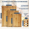 Bamboo Cutting Board Set with Storage Rack & Juice Groove | 4-Piece Kitchen Chopping Board for Vegetables Meat Fruits Bread Cheese | Eco-Friendly Wood Cutting Boards | Perfect Kitchen Gift Set