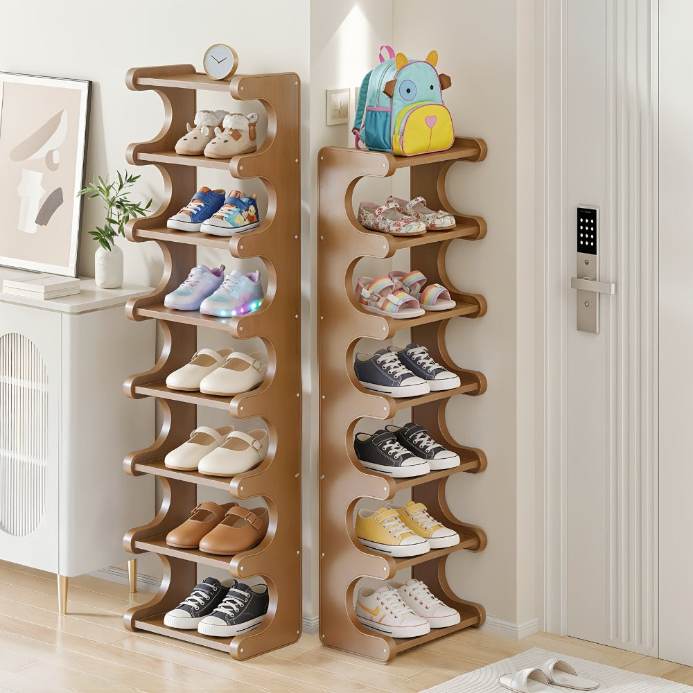 Bamboo Shoe Rack 7 Layer Freestanding ¨C Natural Bamboo Shoe Storage Organizer with Space-Saving Narrow Design, Easy Assembly, Large Capacity for Entryway, Dorm & Apartment