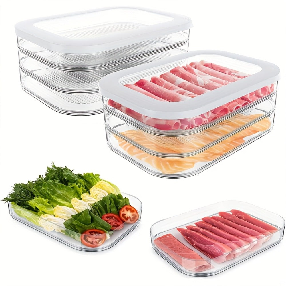 Stackable Refrigerator Organizer Containers 4-Tier with Lids ¨C Meat Preservation Box, Food Storage for Vegetables, Fruits & Cooked Meats, Fridge Organization Set