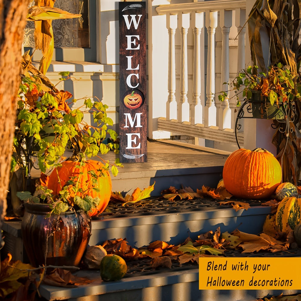 Porch Sign with 12 Interchangeable Seasonal Icons 47 Inch Tall - Welcome Sign for Front Door, Wind Resistant Leaner Board for Patio Yard Farmhouse Entryway, 4th of July Independence Day Decor