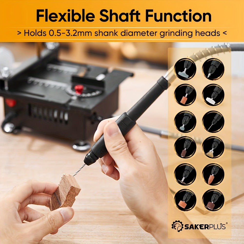 SakerPlus Mini Table Saw - 120/136pcs Multifunctional Portable All-in-One Machine, 7-Speed Adjustable, Cutting Sanding Carving Drilling for Metal, Wood & Aluminum, DIY Power Tool Gift for Men
