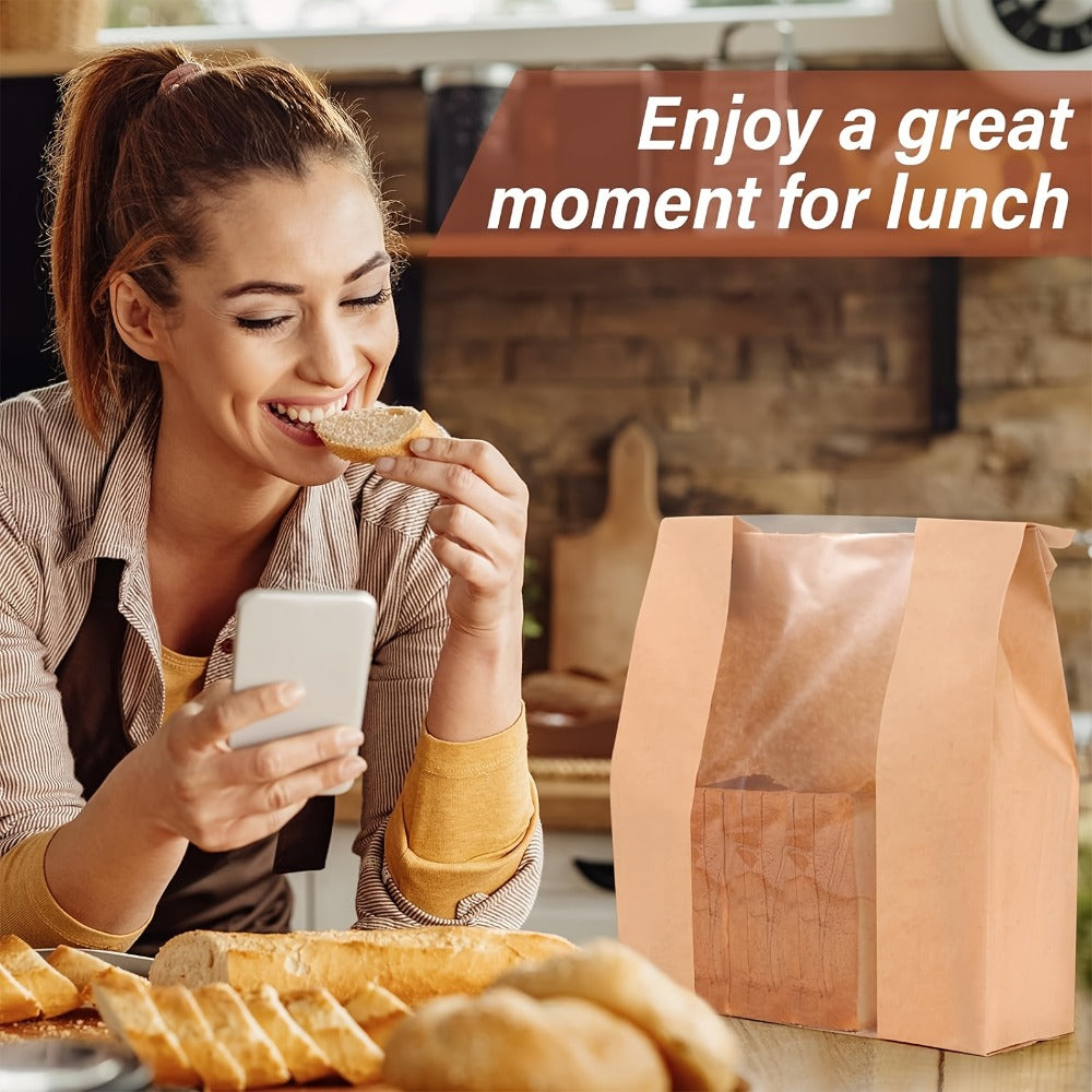 Bread Bags 100pcs Paper with Window 50% Thicker 13.7x8.2x3.7in Sourdough Homemade Bread Bakery Bags for Storage Bread Cookies Snacks with 100 Cute Sealing Stickers