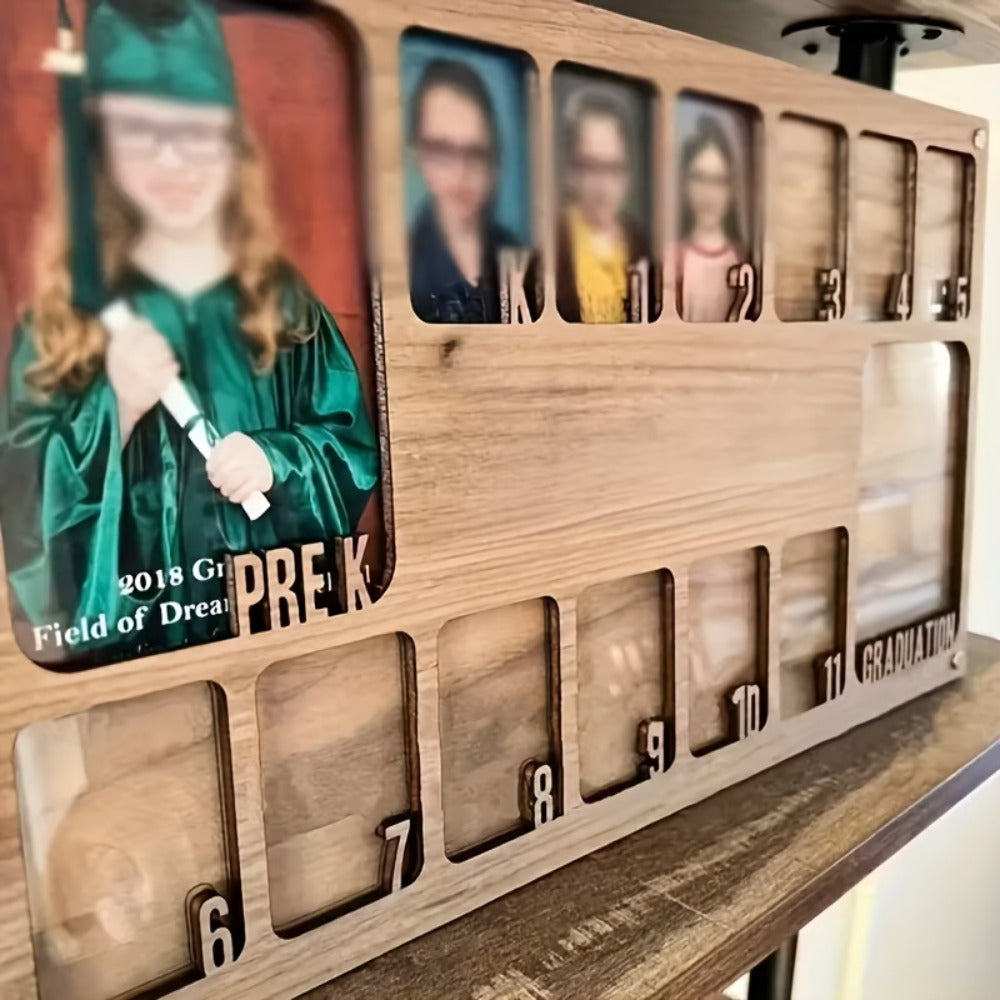 Graduation Photo Frame Vintage Wooden 14-Photo Collage Display Stand Desktop Wall Decor Home Office Grad Gift Grey Beige