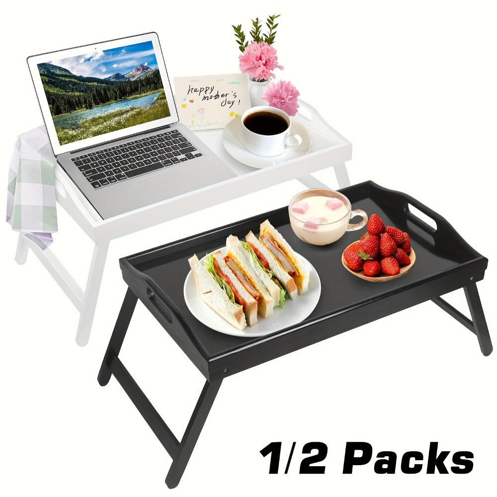 Bamboo Bed Tray Table with Folding Legs & Handles ¨C Breakfast Sofa Lap Desk, 19.32¡± x 11.83¡±, Natural Bamboo